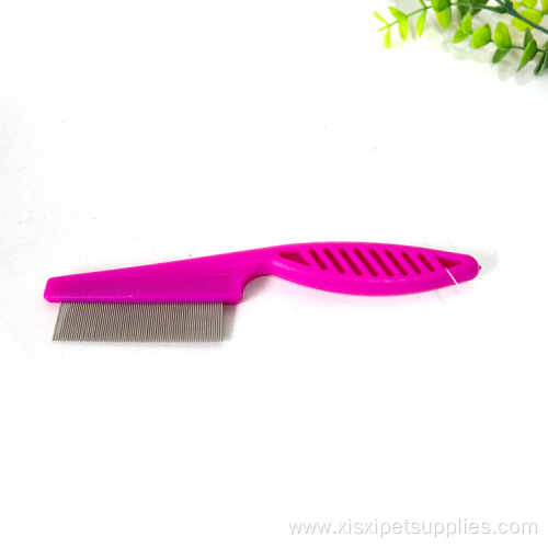 Cleaning Pink Handle Stainless Flea Pet Grooming Comb
